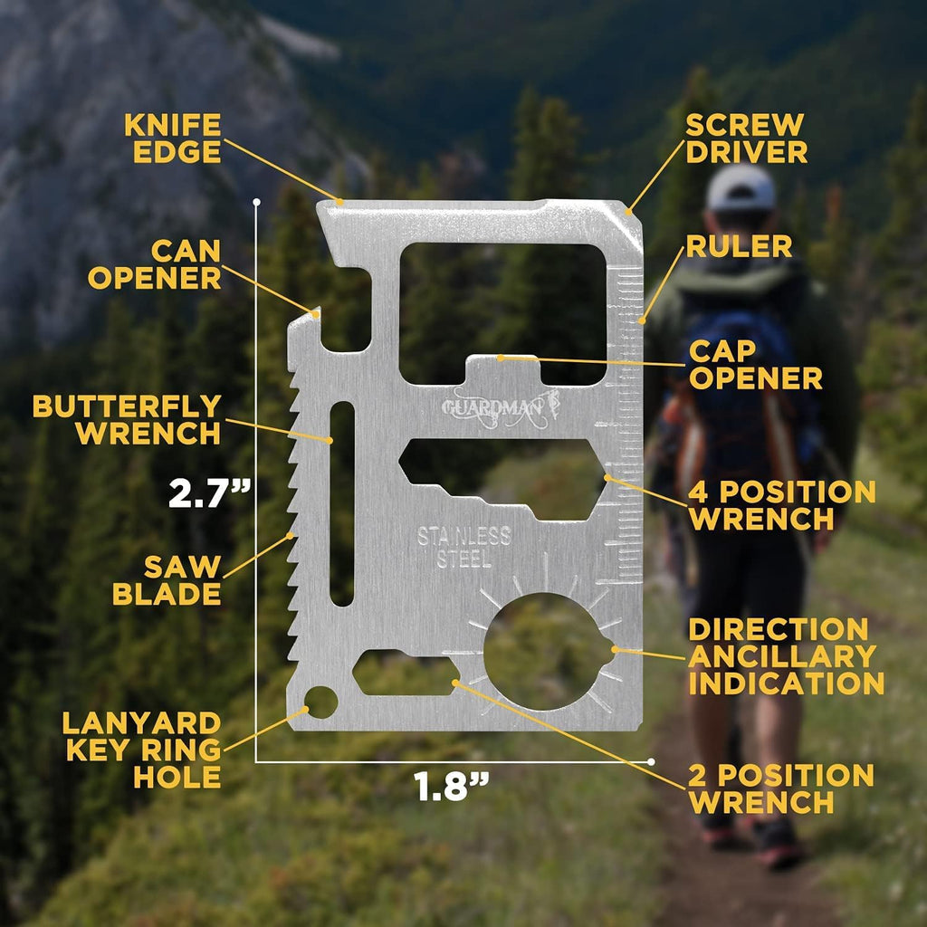 GUARDMAN 11-in-1 Survival Credit Card Multitool – Fathers Day Stocking Stuffer Christmas Gift - Multipurpose Tactical Wallet Tool With Bottle Opener, Survival Knife For Men Birthday Dad - 100 Pack
