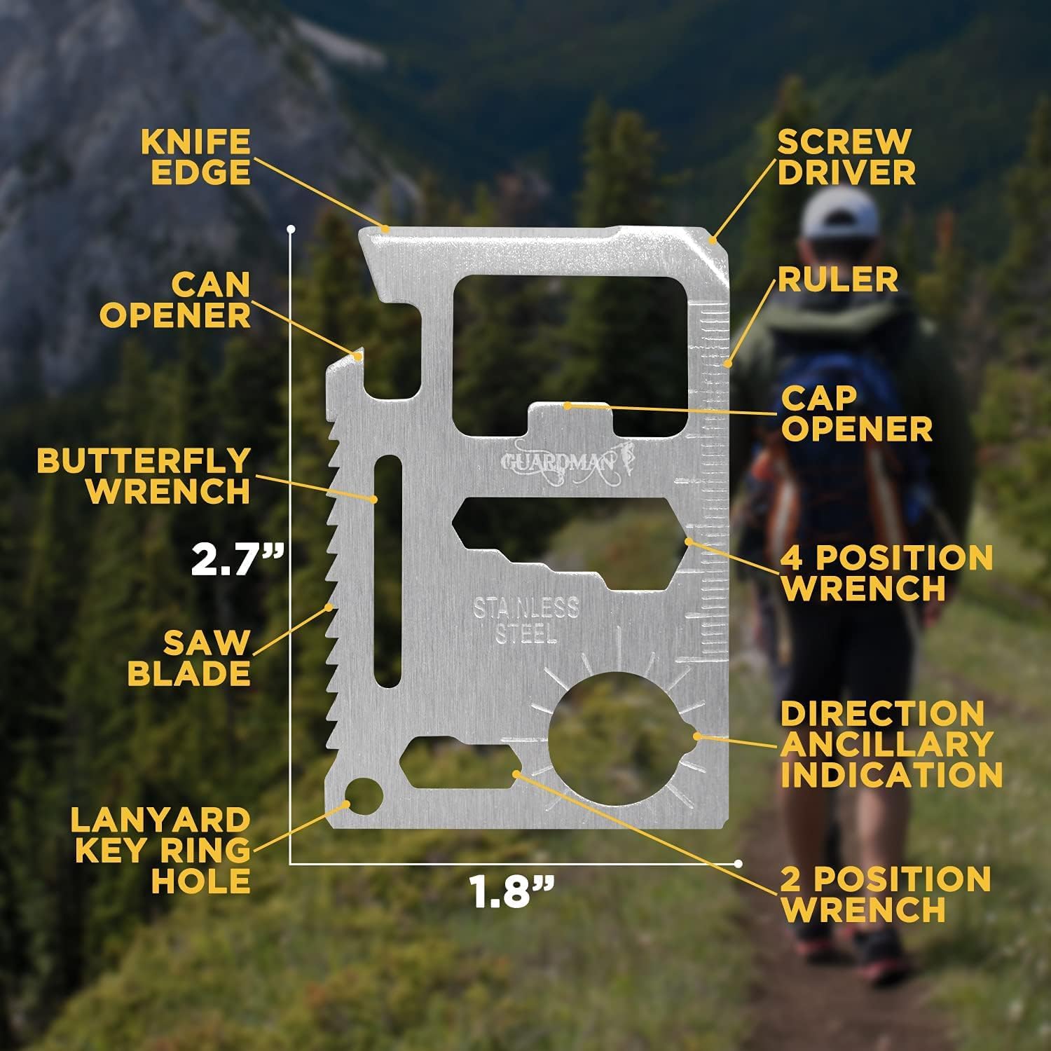 GUARDMAN 11-in-1 Survival Credit Card Multitool – Fathers Day Stocking Stuffer Christmas Gift - Multipurpose Tactical Wallet Tool With Bottle Opener, Survival Knife For Men Birthday Dad - 100 Pack