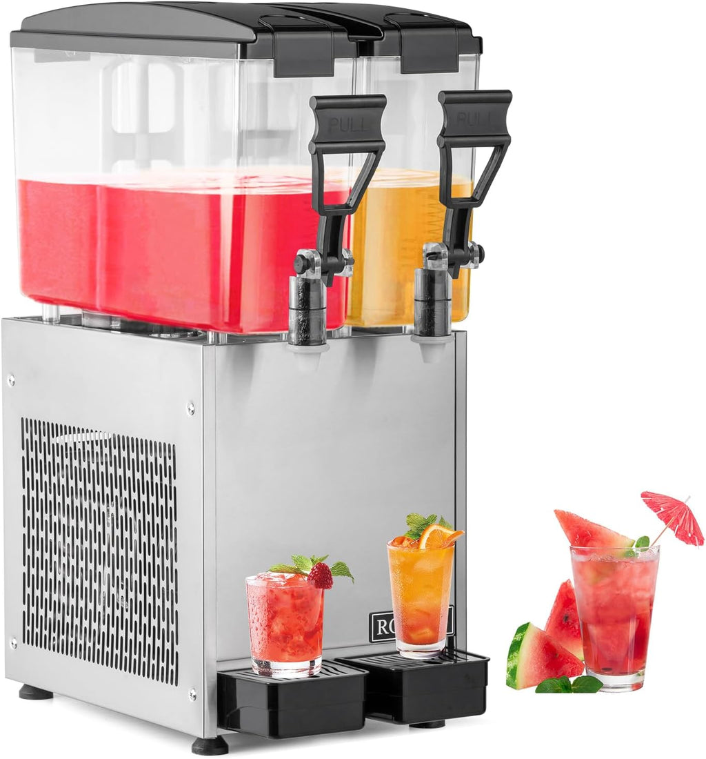 ROVSUN Commercial Juice Dispenser 2.6Gal X 2 Tanks, Cold Drink Dispenser Commercial Beverage Dispenser Stainless Steel with Thermostat Controller for Home Restaurant Bar Party 110V/60HZ