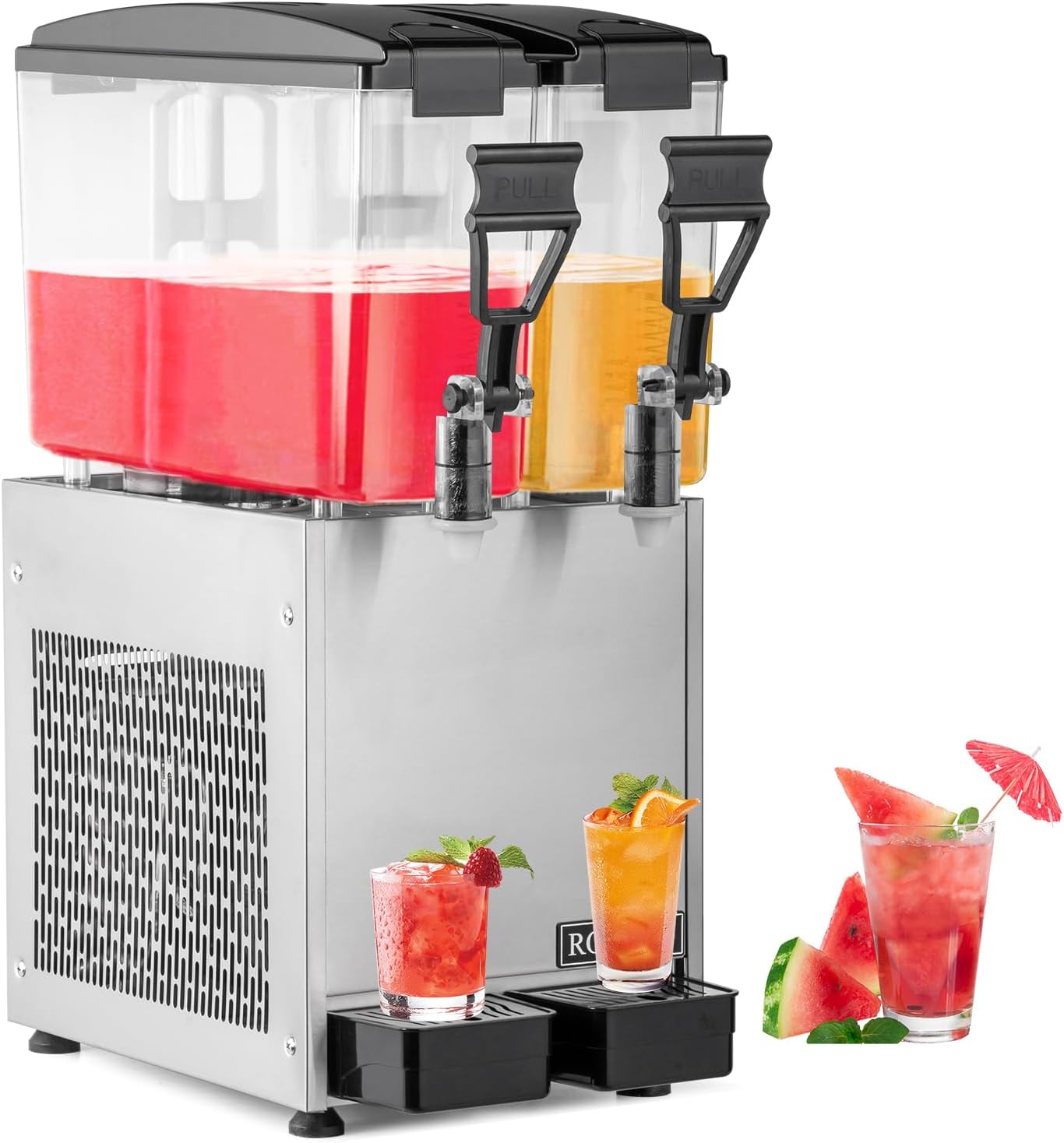 ROVSUN Commercial Juice Dispenser 2.6Gal X 2 Tanks, Cold Drink Dispenser Commercial Beverage Dispenser Stainless Steel with Thermostat Controller for Home Restaurant Bar Party 110V/60HZ