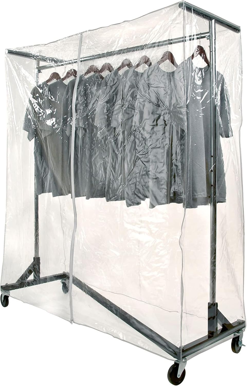Econoco Commercial Garment Rack - Rolling Clothes Rack, Heavy Duty (Z Rack with Garment Cover, Black)