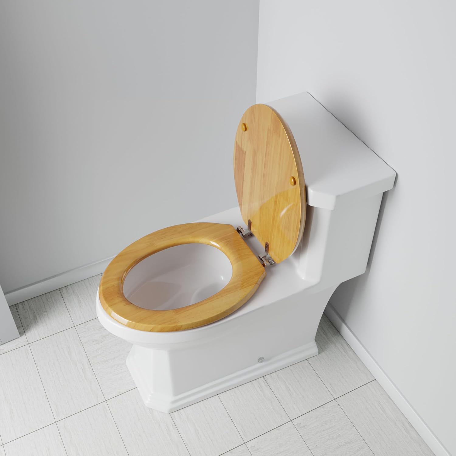 Comfort Seats C1B1E-17BN Designer Solid Wood Toilet Seat with PVD Brushed Nickel Hinges, Elongated, Oak