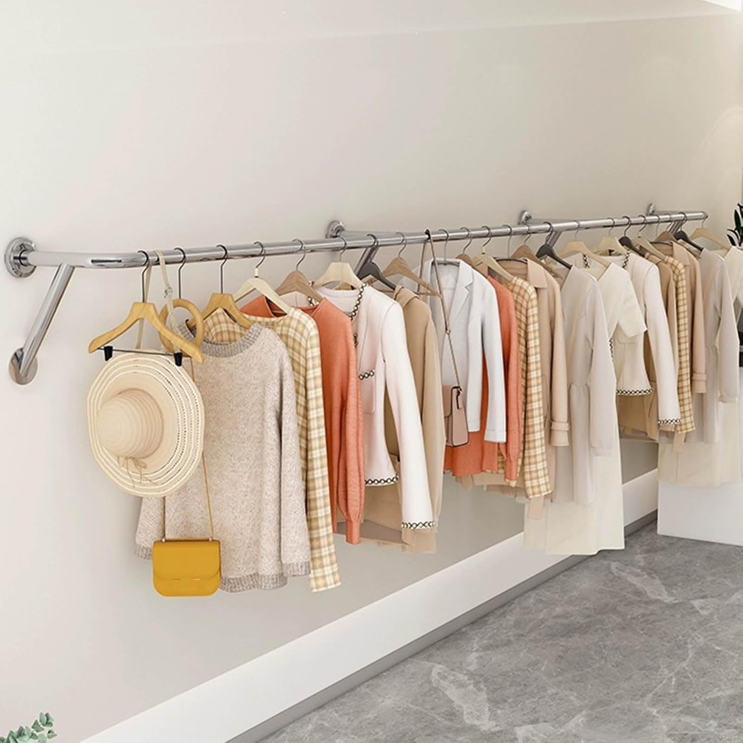 Wall-mounted Clothes Bar Garment Rack,stainless Steel Creative Retail Clothing Display Stand Boutique Commercial Coat Rack,multi-purpose Metal Bedroom Hanging Clothing Rod Home Towel Rack