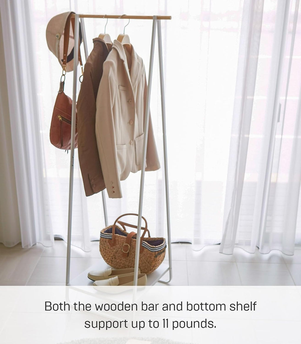 YAMAZAKI Home Freestanding Coat Hanger Clothes Rack with Shelf Steel One Size White