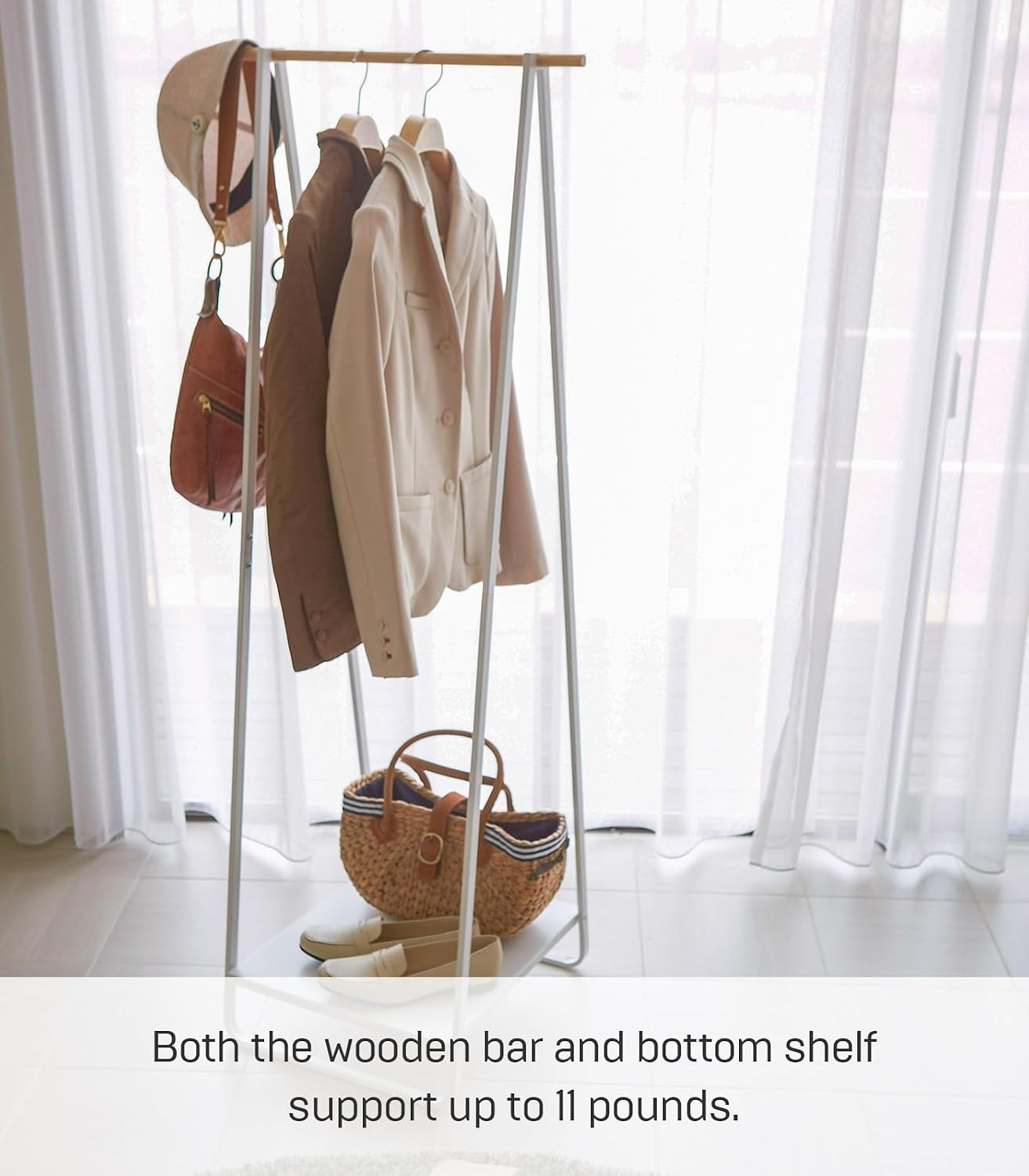 YAMAZAKI Home Freestanding Coat Hanger Clothes Rack with Shelf Steel One Size White