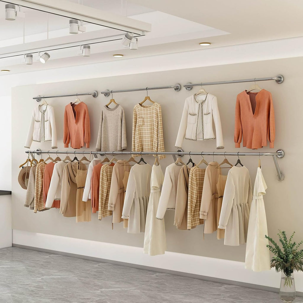 Wall-mounted Clothes Bar Garment Rack,stainless Steel Creative Retail Clothing Display Stand Boutique Commercial Coat Rack,multi-purpose Metal Bedroom Hanging Clothing Rod Home Towel Rack