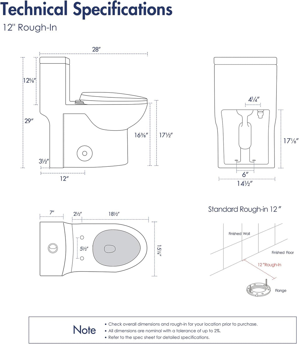 Eridanus One Piece Toilets for Bathroom, Elongated Toilet with Compact Soft Closing Seat, ADA Compliant 17' Toilet Bowl, 12' Rough in, Powerful Dual Flush 1.1/1.6 GPF, Modern Ceramic White