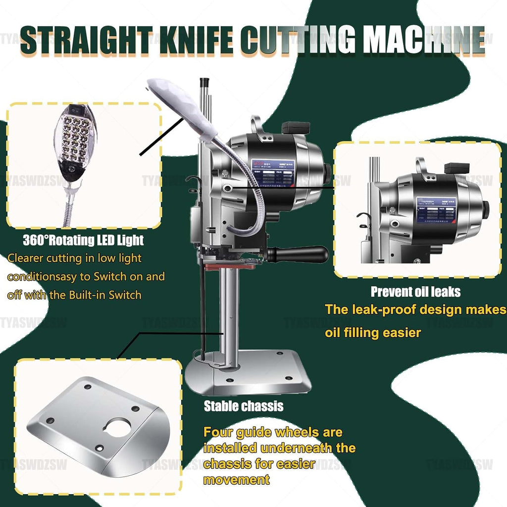 10in 1100W Professional Fabric Cutting Machine, Automatic Blade Sharpener, Straight Knife Cutter for Leather, Textile, Carpet & Multilayer Materials - Multi-Purpose Tool