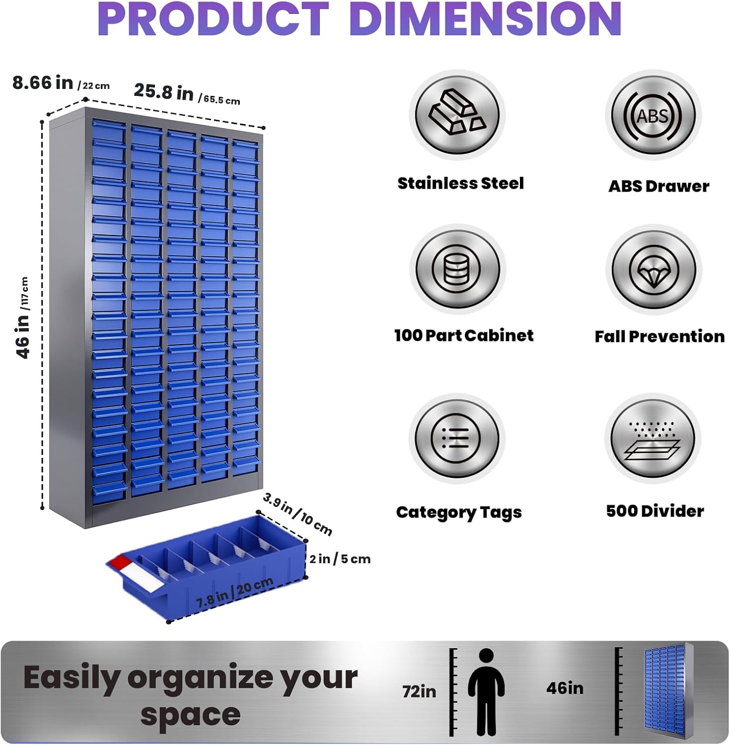 100 Drawer Workshop Parts Storage Cabinet with Drawer Organizers - Tool Box Organizer for Garage Shelving & Workspace Organization Single Drawer 7.8×3.9×2 Inches