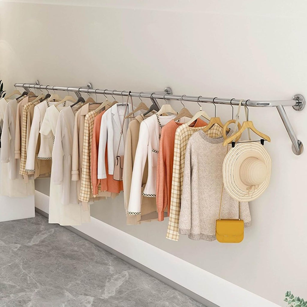 Wall-mounted Clothes Bar Garment Rack,stainless Steel Creative Retail Clothing Display Stand Boutique Commercial Coat Rack,multi-purpose Metal Bedroom Hanging Clothing Rod Home Towel Rack