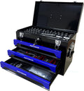 Four layer steel strip, 439 parts and 3 drawer toolboxes, upgraded metal lock safety, practical storage tray to meet the needs of mechanical processing and maintenance