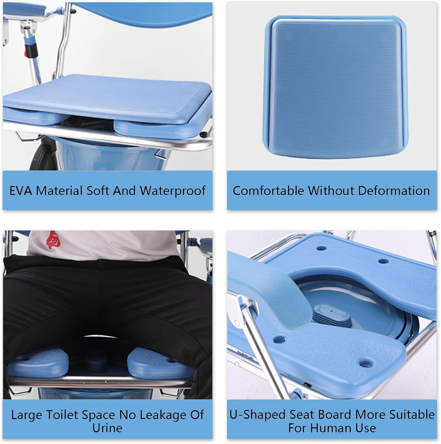 Raised Toilet Seat with Handles Up to 320lbs, Elevated Handicap Toilet Seat Riser for Seniors with Soft Padded with 4 Brakes Casters, Stand Alone Toilet Frame, Fit Any Toilet, Blue