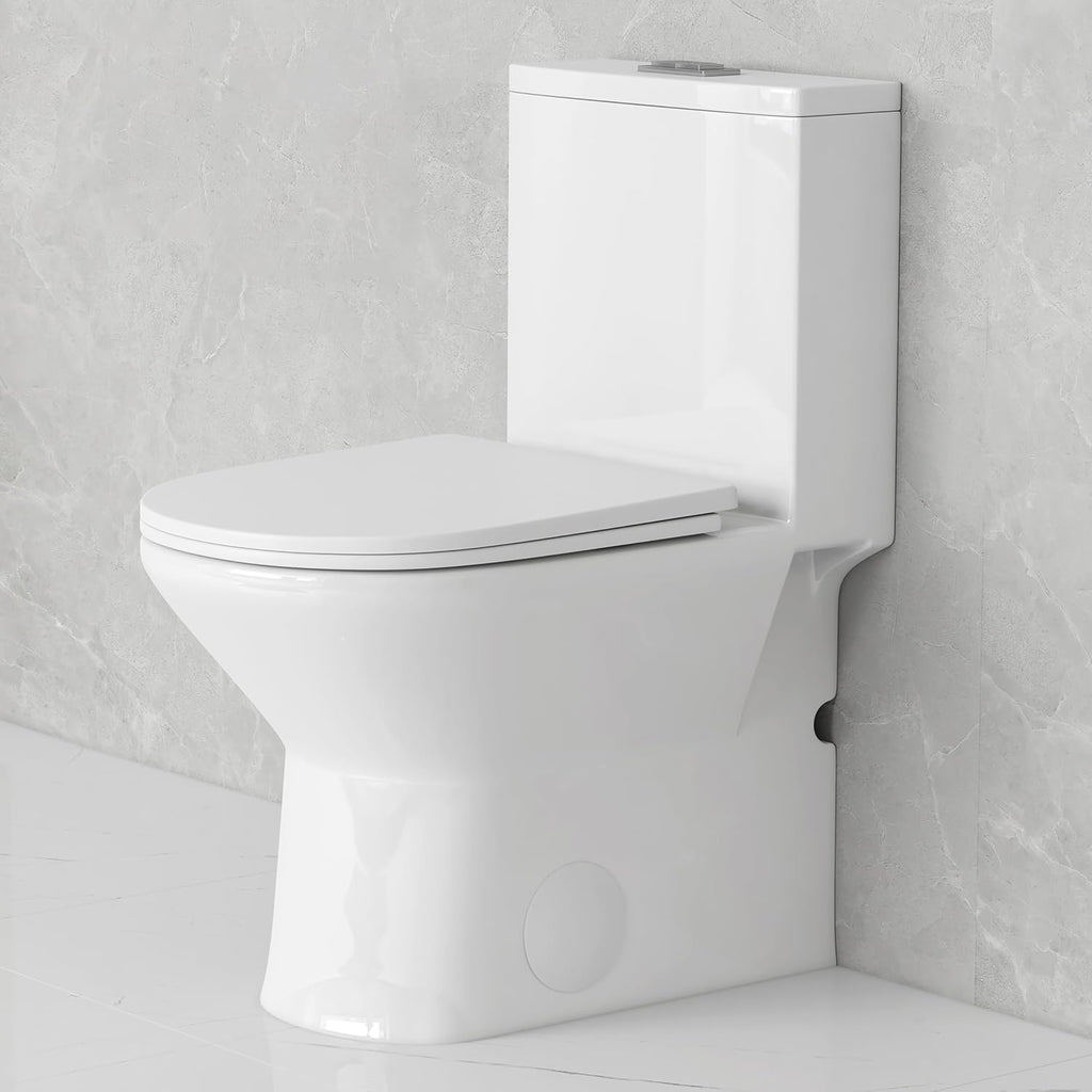 Eridanus Compact One Piece Toilet with Comfort Chair Seat ADA Height 17', Powerful Dual Flush Modern Toilet, 1.1/1.6 GPF, 12' Rough-In, Rimless Bowl with Soft Closing Seat, White