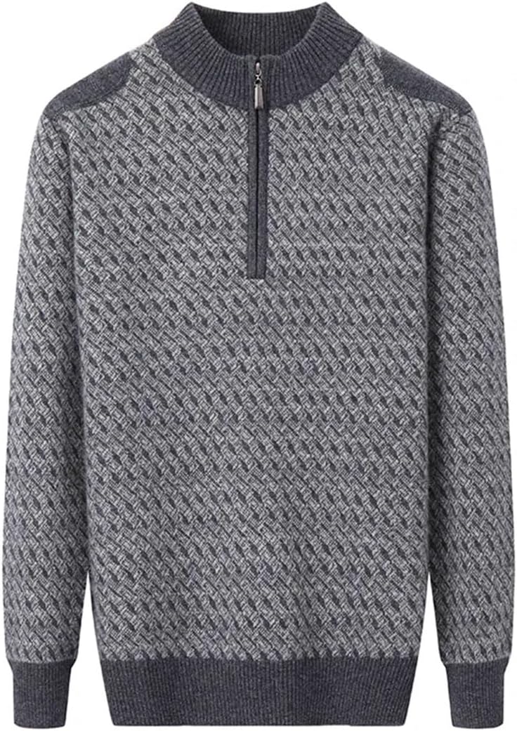 Men's Sweater 100% Cashmere Half High Neck Decorative Zipper Pullover Thickened Jumper