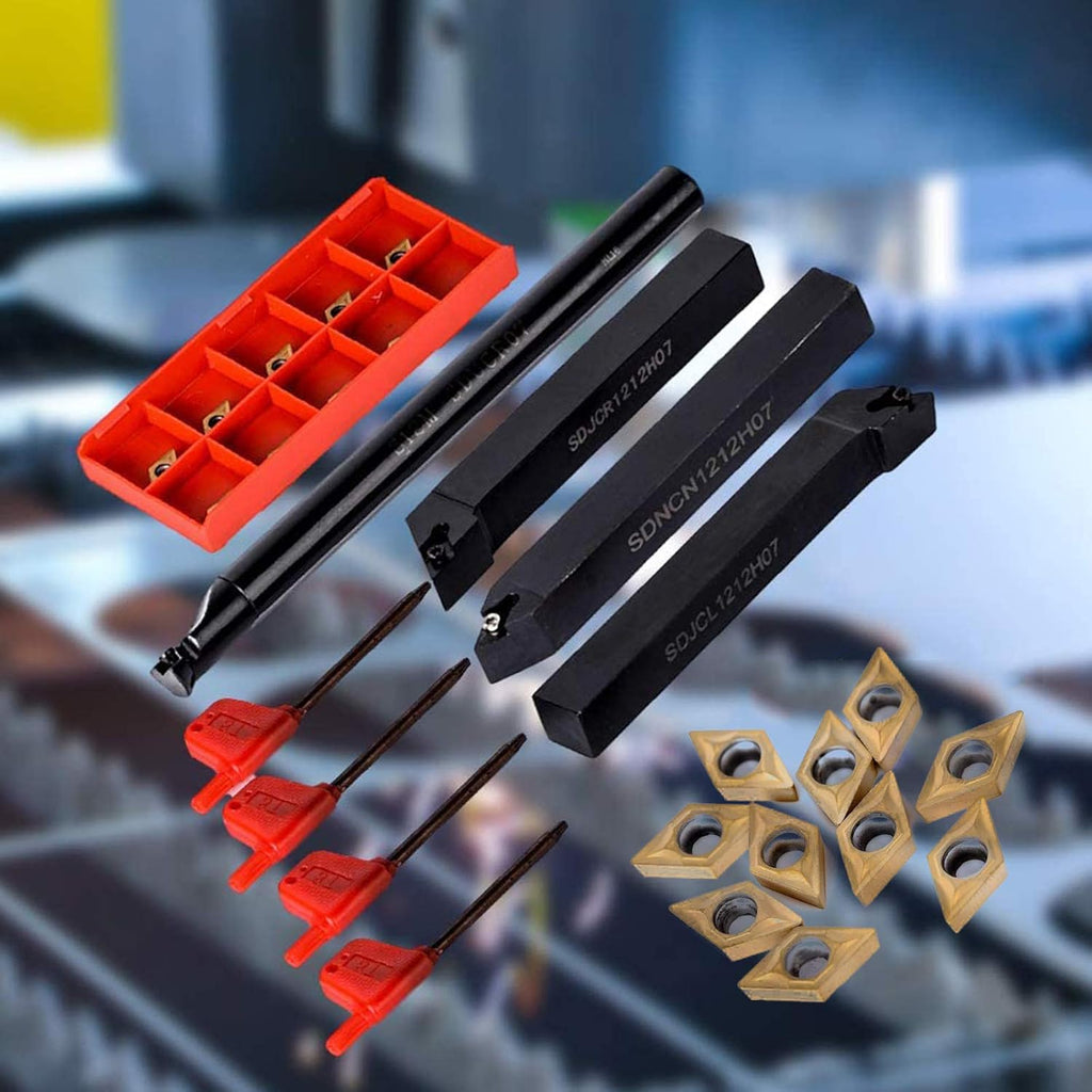 Chisels, 4Pcs Boring Bars + 10Pcs/Box Carbide Inserts + 4Pcs Wrench Lathe CNC Turning Tools Lathe Threading Turning Tool Set