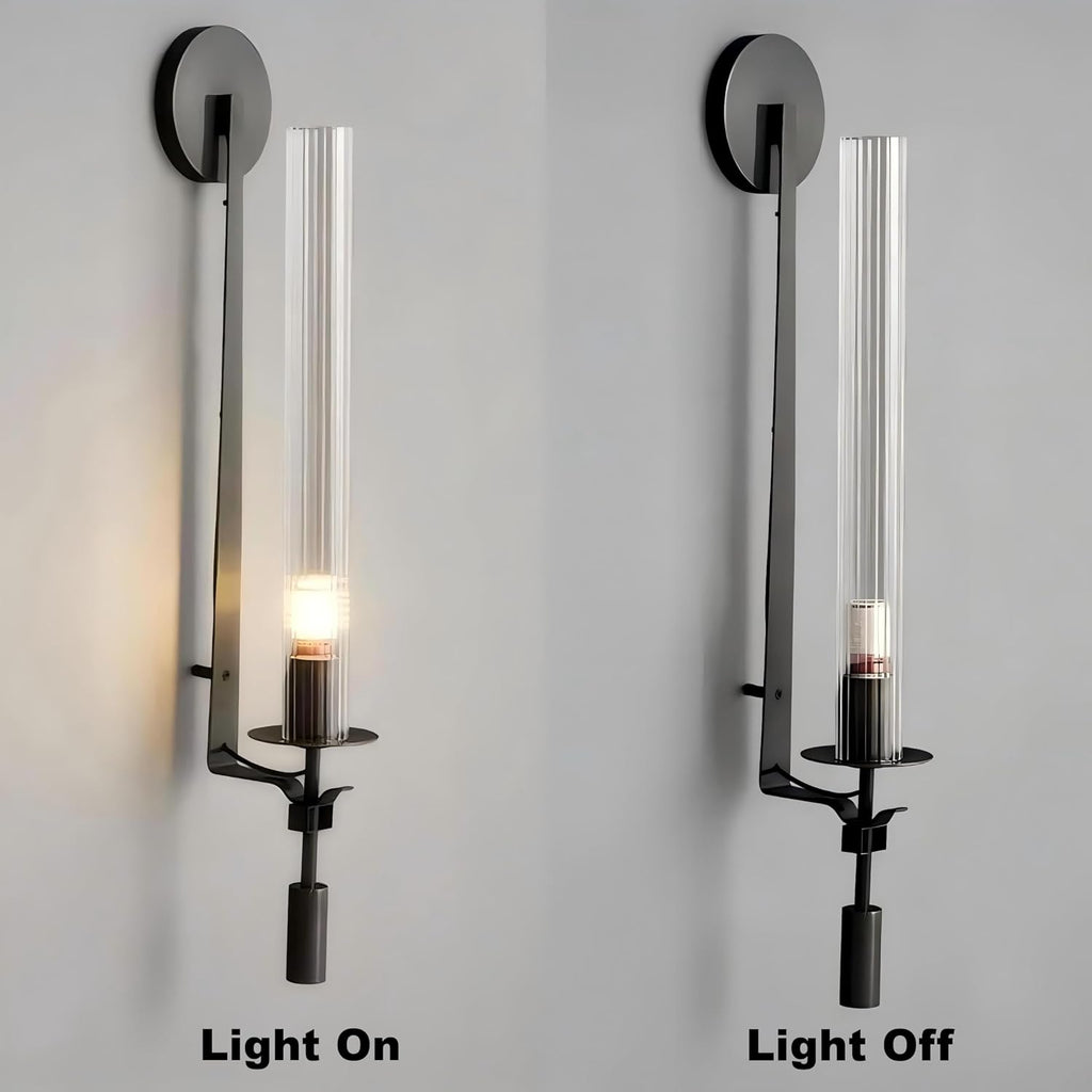 LIGHTLAND Black Wall Sconces Set of 2, 28 Inch Modern Metal Glass Wall Light Fixture, Wall Lamp for Living Room Bedroom Hallway