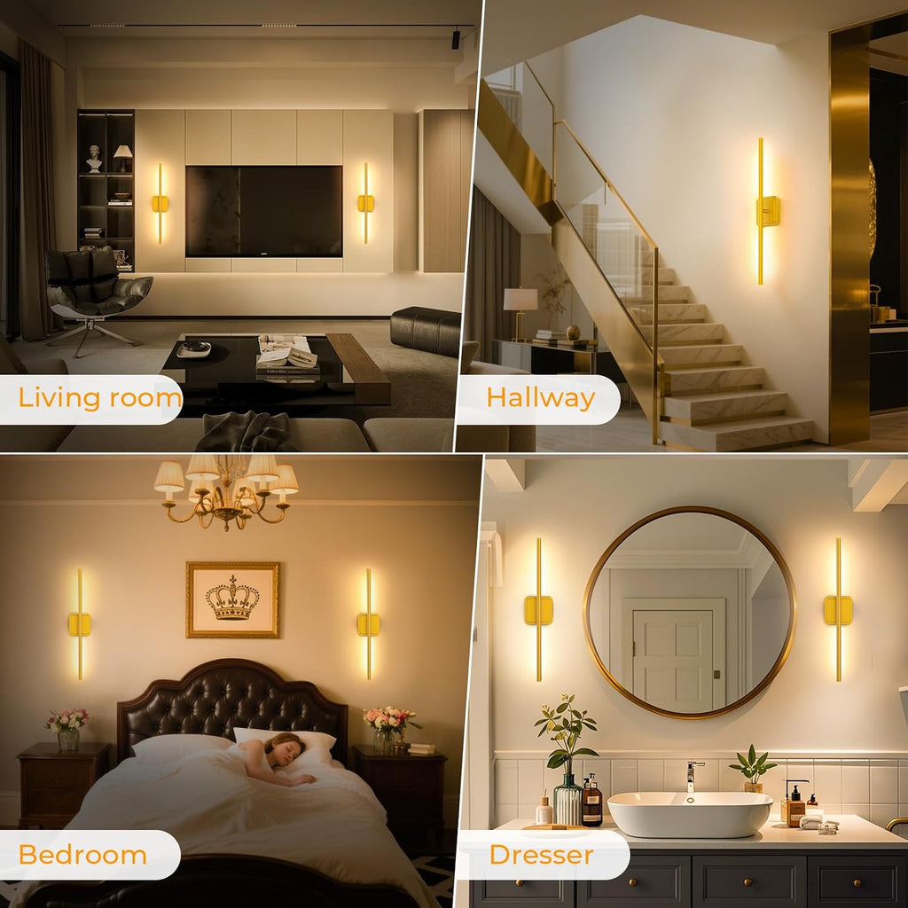 GvvooHome Battery Operated Wall Sconce Detachable 360°Rotate, Wireless Wall Lamp 3000-6500K Dimmable, 10000mAh Rechargeable Wall Light for Bedroom, Living Room，28.3' Black Gold 4 Pack
