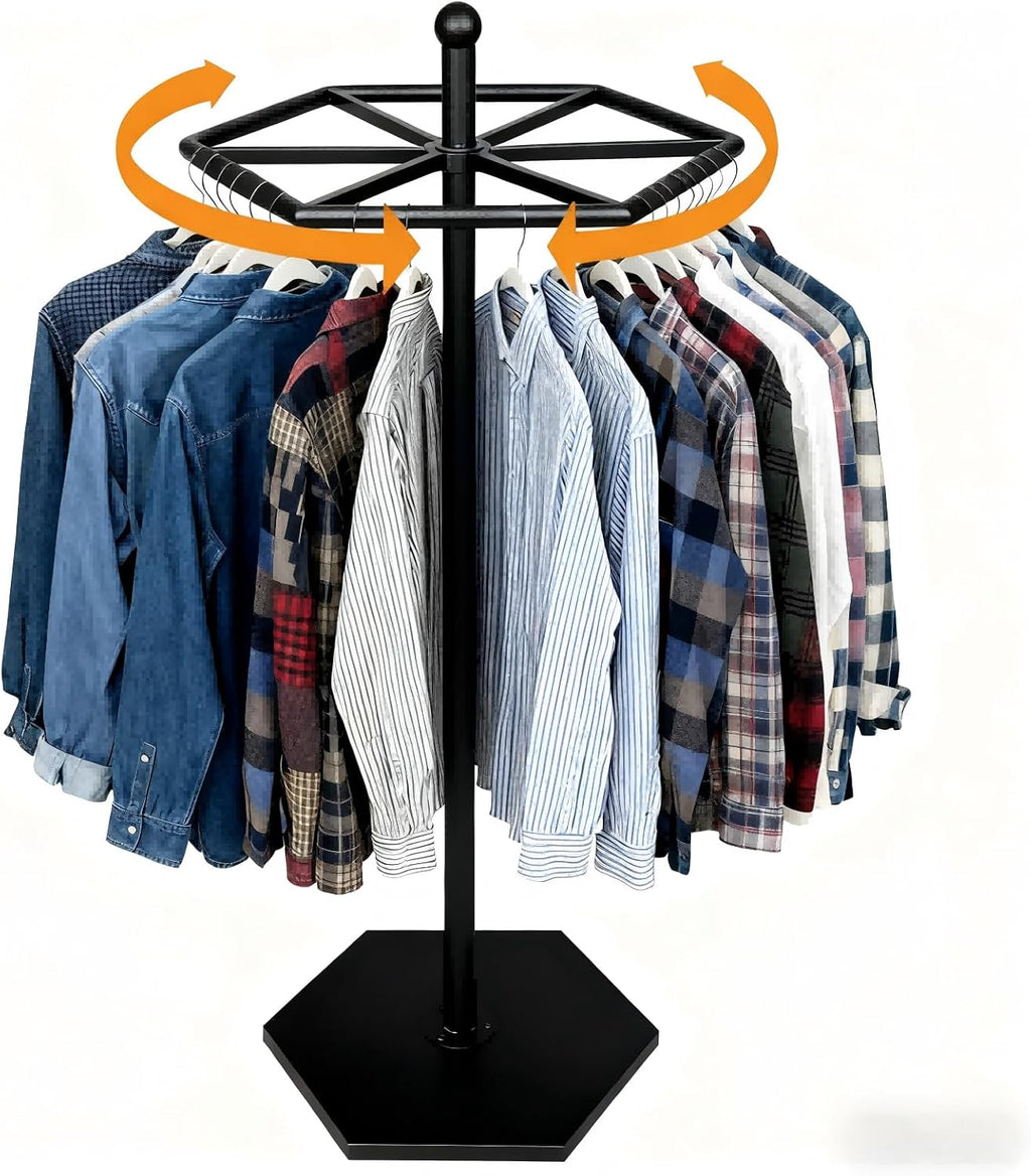 23-Inch Heavy-Duty Metal Rotating Clothes Rack, 42' x 42' Footprint, Rack Load 200lbs,Round Clothing Rack with Adjustable Base Pads, Base Supports M8 Caster Wheels, For Home & Retail