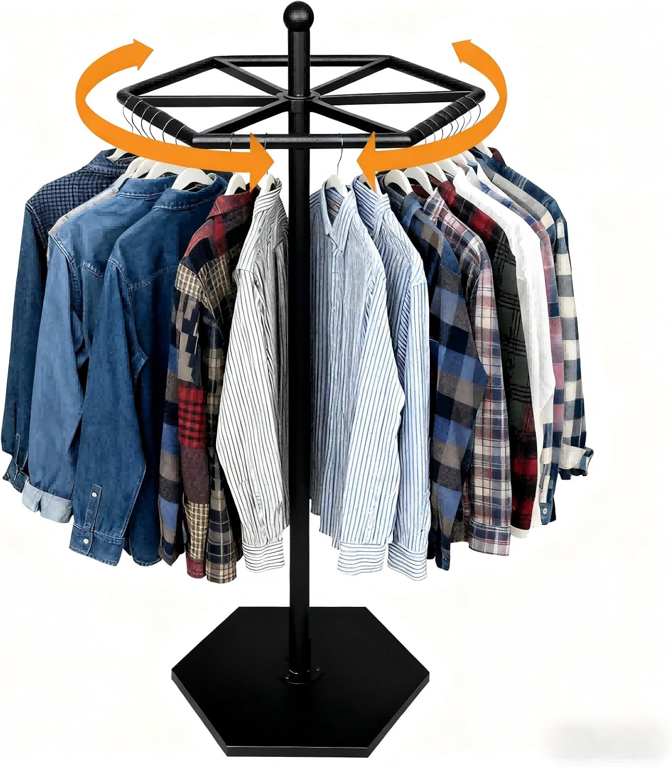 23-Inch Heavy-Duty Metal Rotating Clothes Rack, 42' x 42' Footprint, Rack Load 200lbs,Round Clothing Rack with Adjustable Base Pads, Base Supports M8 Caster Wheels, For Home & Retail