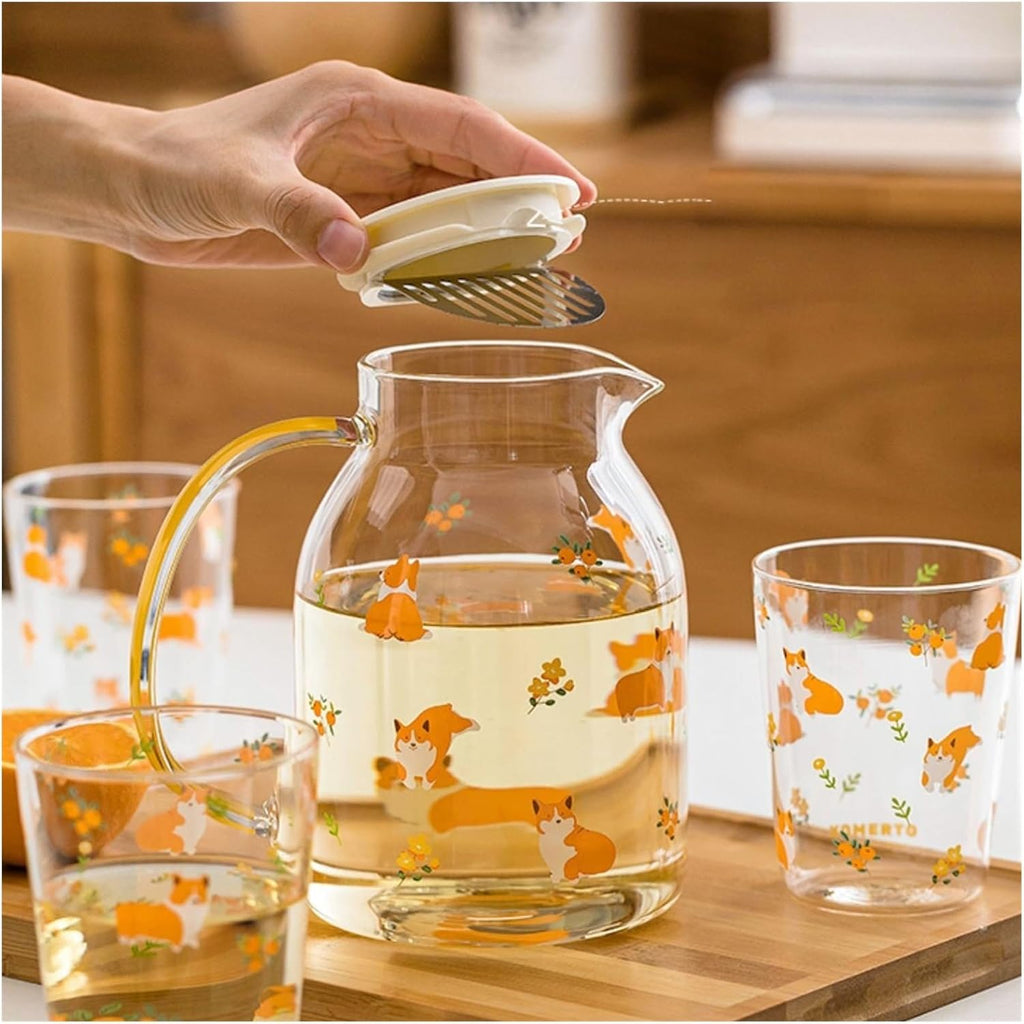 Beverage Serveware Cute glass cold kettle high temperature resistant household large-capacity cup set tea cup Water Carafe