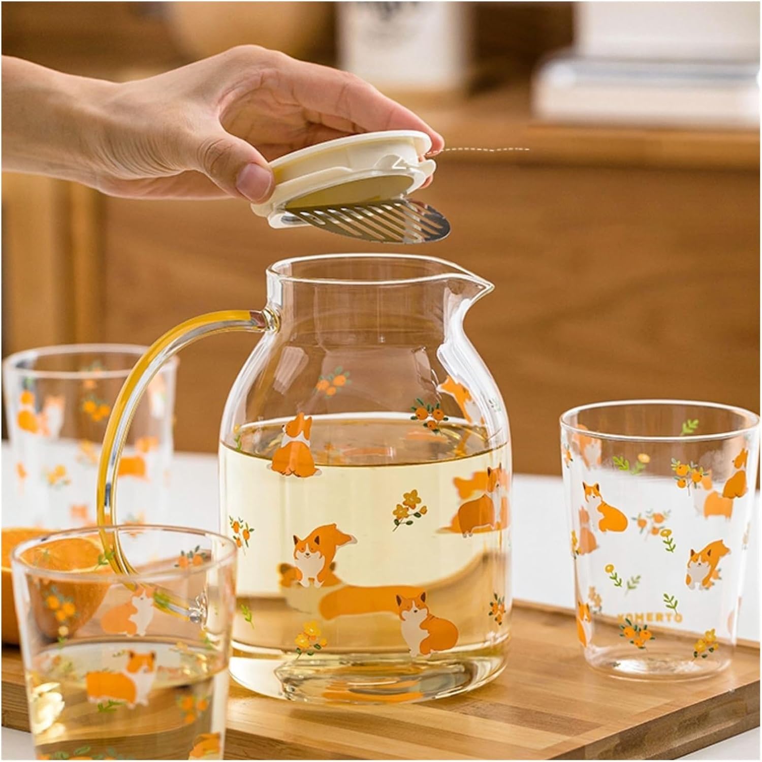 Beverage Serveware Cute glass cold kettle high temperature resistant household large-capacity cup set tea cup Water Carafe