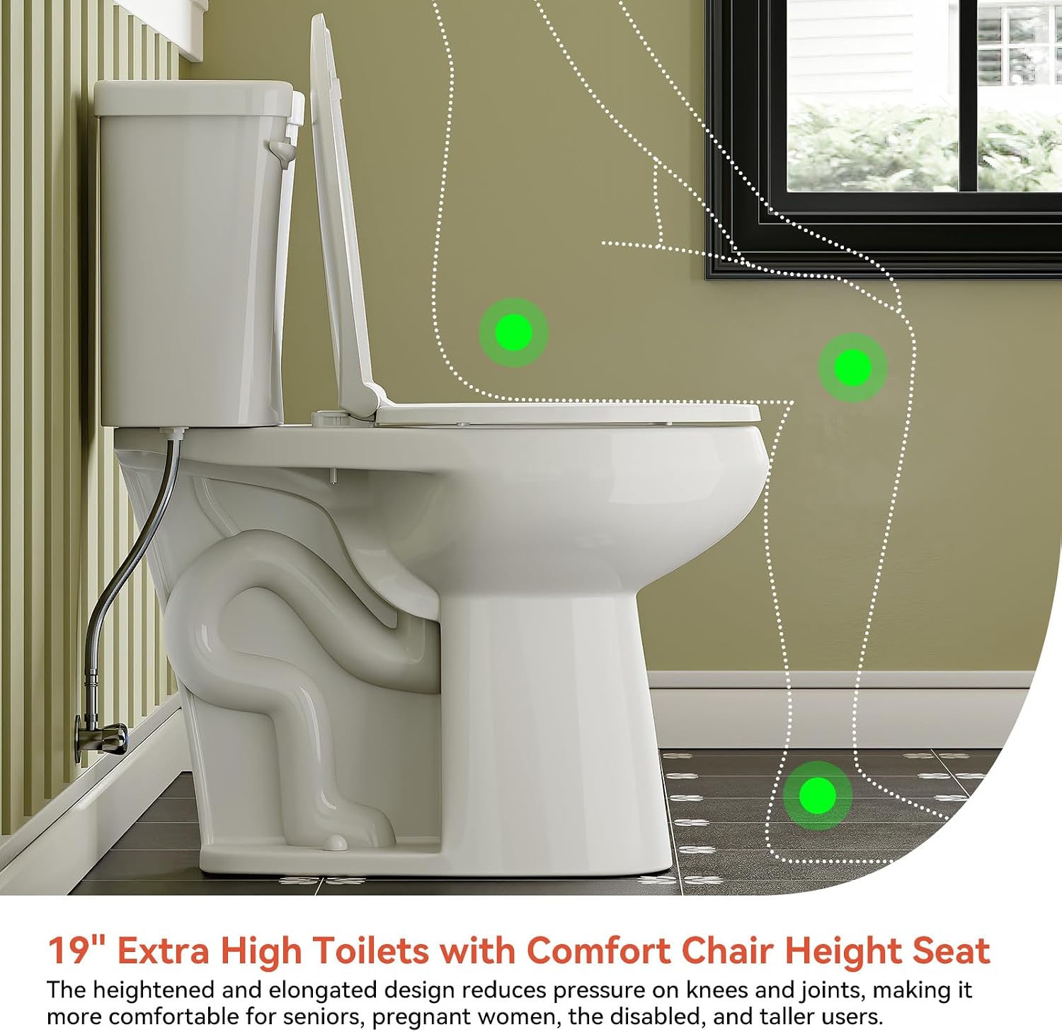 HOROW 19 Inch Tall Toilets, Extra High Toilets with Comfort Chair Height Seat, MAP 1000g, 1.28 GPF Single Flush Two-Piece Toilet, Elongated Bowl for Seniors, Pregnant, Disabled & Tall Person, White