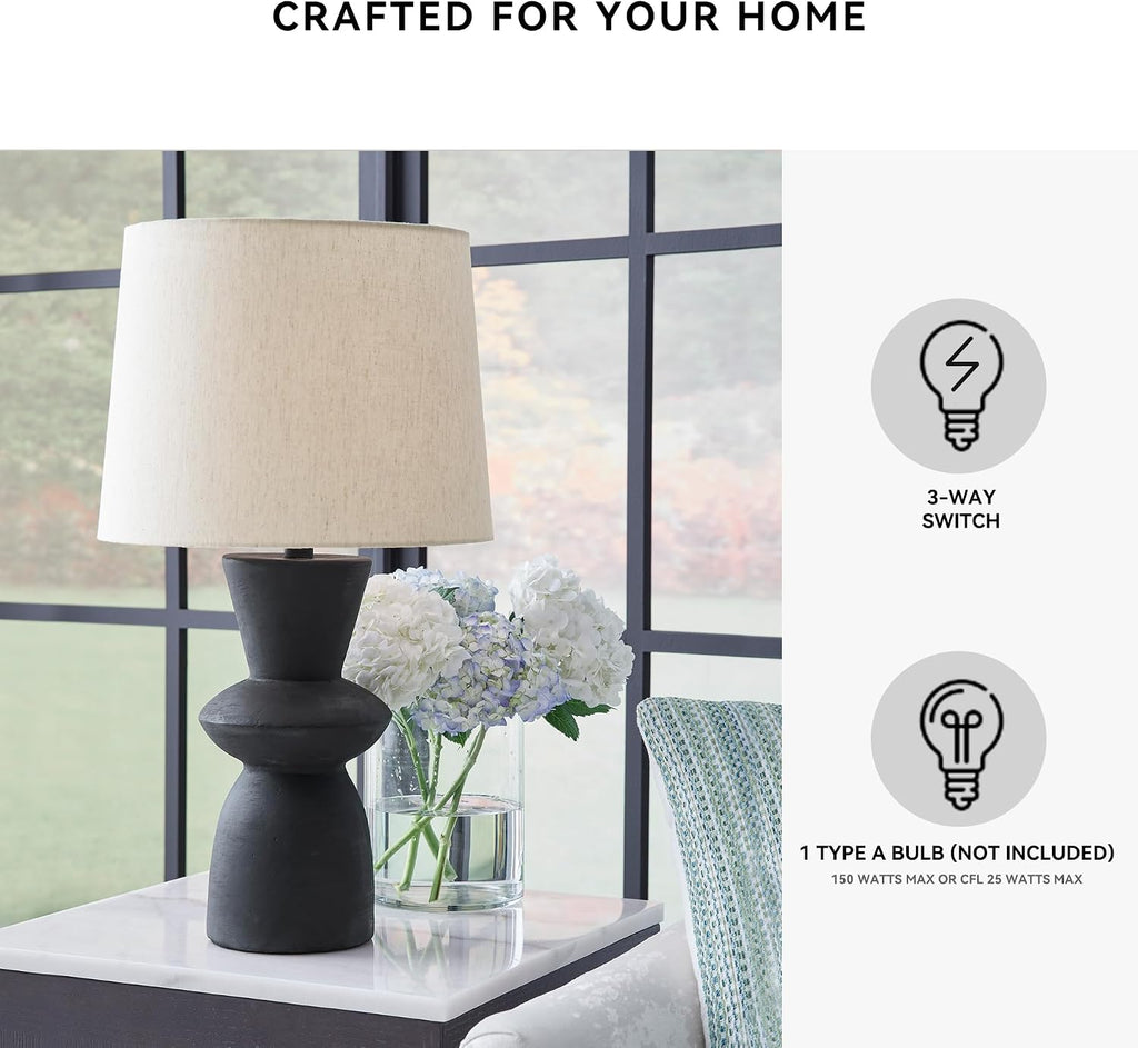 Signature Design by Ashley Scarbot Modern Distressed Paper Composite Table Lamp with 3-Way Switch, Set of 2, Black