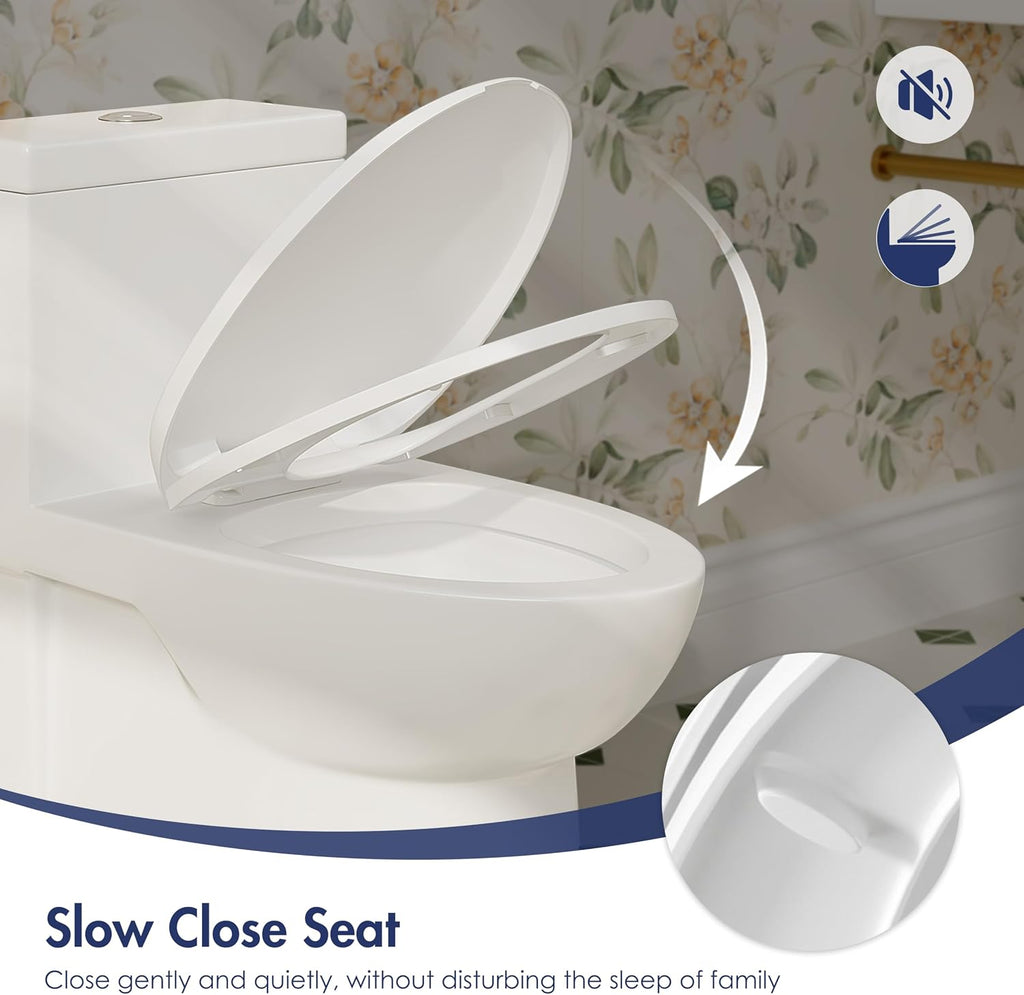 Eridanus One Piece Toilets for Bathroom, Elongated Toilet with Compact Soft Closing Seat, ADA Compliant 17' Toilet Bowl, 12' Rough in, Powerful Dual Flush 1.1/1.6 GPF, Modern Ceramic White