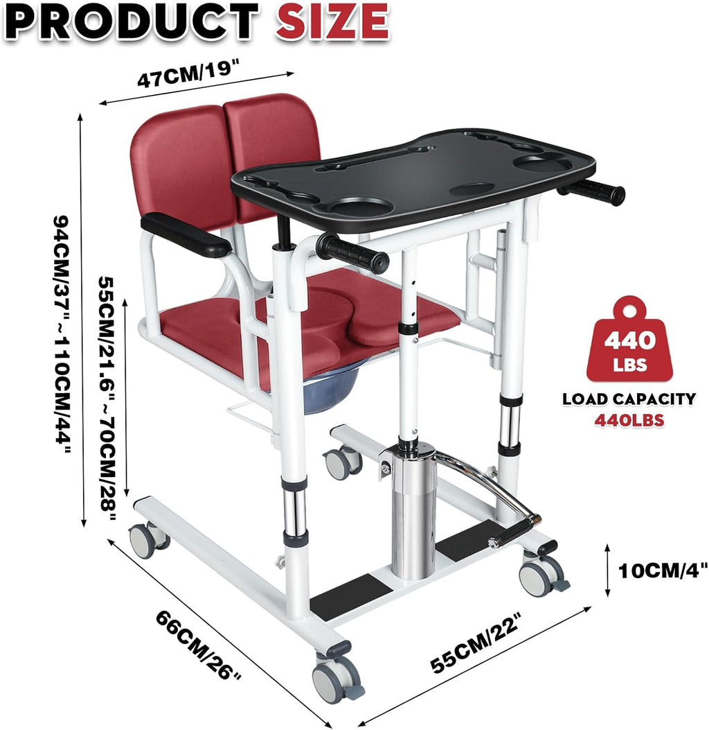 Patient Lift Transfer Chair - Heavy Duty Shower Commode Chair with Toilet Safety Frame (Dual A - Red)