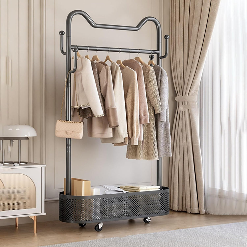 Modern Garment Rack, Clothes Rack, Clothing Rack, Rolling Garment Rack with Shelf, Portable Closet Wardrobe Rack, for Bedroom,Living Room,Clothing Store(Gray,60cm/23.6in)