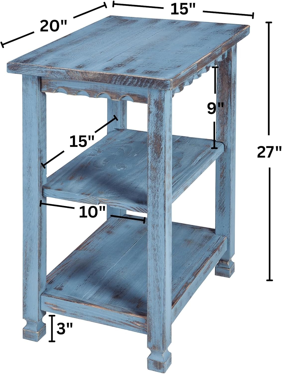 Alaterre Furniture Country Cottage Rustic Farmhouse Nightstand Set of 2-15in Narrow Side Table Set with Storage Shelves - Solid Wood Rustic Nightstands for Living Room or Bedroom (Antique Blue)