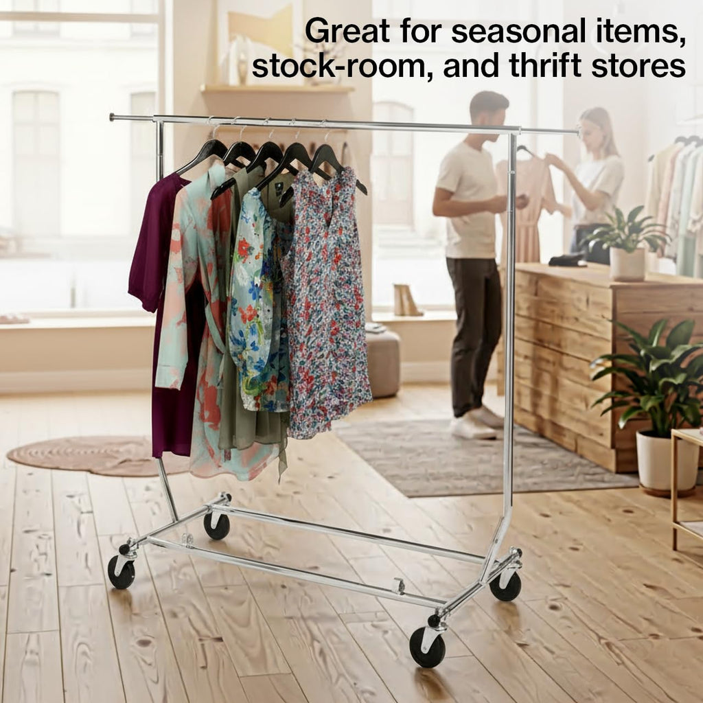 SSWBasics Rolling Rack for Clothes - Metal Clothes Rack with Wheels, Collapsible Rolling Rack, Clothing Rack for Storage and Organization, Portable and Adjustable