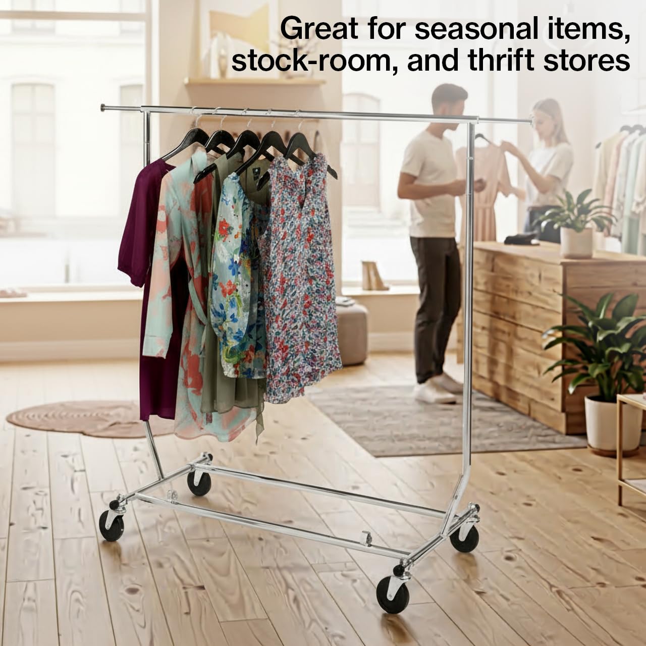 SSWBasics Rolling Rack for Clothes - Metal Clothes Rack with Wheels, Collapsible Rolling Rack, Clothing Rack for Storage and Organization, Portable and Adjustable