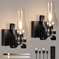Battery Operated Wall Sconces, Rustic Wall Lights Sets of 2, Non-Hardwired Antique Kerosene Wall Lamps, Vintage Bedside Wall Sconces with Remote Control for Living Room, Bedroom, Hallway etc