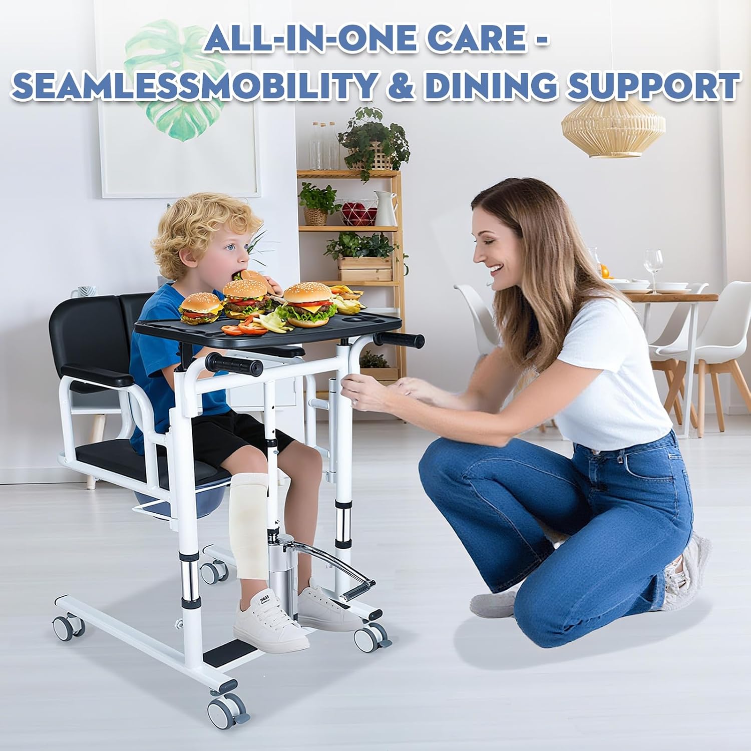 Patient Lift Transfer Chair - Heavy Duty Shower Commode Chair with Toilet Safety Frame (Black/Dual A)