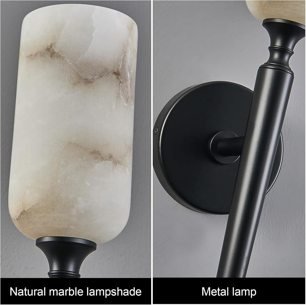 LMQNINE Natural Alabaster Wall Sconce Modern Black Wall Light Bathroom Sconce Wall Decor Antique Marble Sconces Wall Lighting for Bedroom Living Room Entryway Hallway Staircase