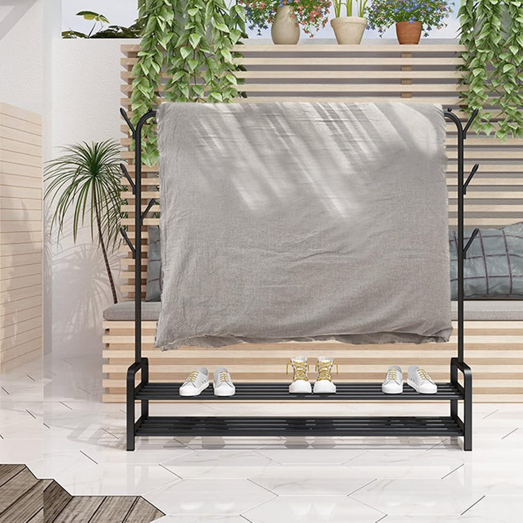 Rolling Garment Rack with Wheels, Towel Drying Rack Outdoor, Heavy Duty Metal Clothing Racks, Entryway Organizer Storage Shoes Bags Clothes Shelves
