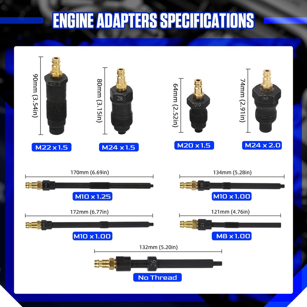 Compression and Leakage Test Kit 47PCS Petrol & Diesel Engine Compression Tester Automotive Cylinder Leak Down Tester Kit with Dual Gauge Engine Compression Tester Kit for HDi, TDCi, Pumpe Duse Engine