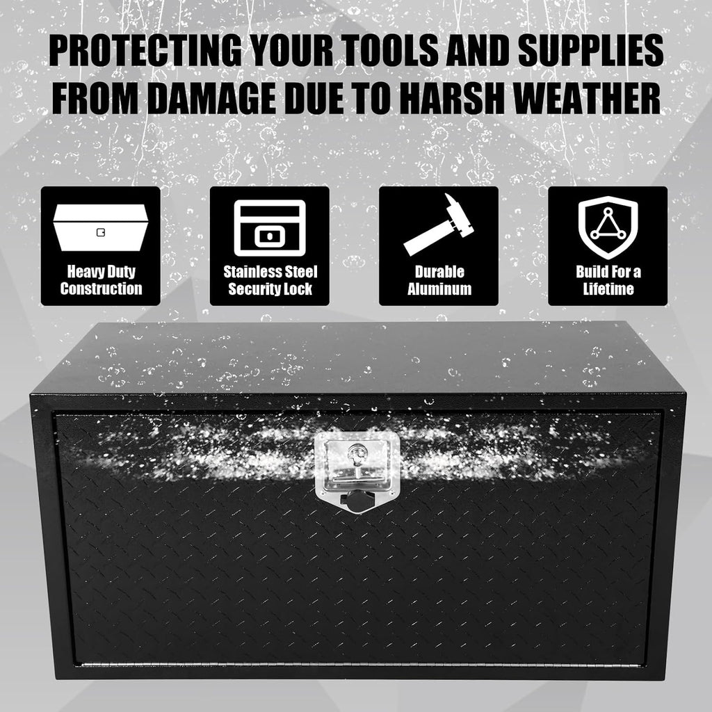 confote Black Steel Underbody Truck Tool Box with Aluminum Door,Heavy Duty Tool Box Organizer Chest For Pick Up Truck Bed,T-Handle Lock,Waterproof-36 x 18 x 18 inch
