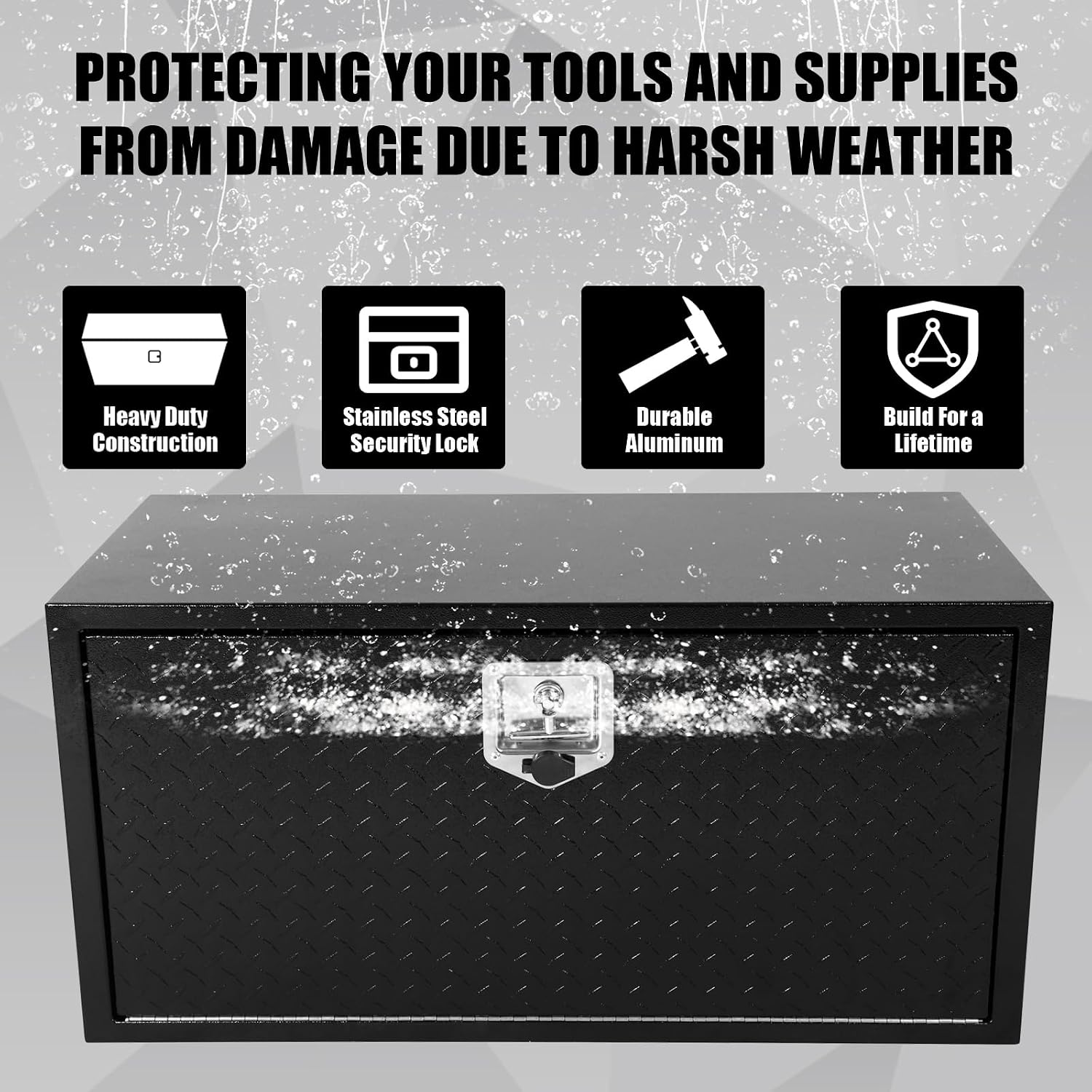 confote Black Steel Underbody Truck Tool Box with Aluminum Door,Heavy Duty Tool Box Organizer Chest For Pick Up Truck Bed,T-Handle Lock,Waterproof-36 x 18 x 18 inch