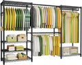 Ulif E1 Heavy Duty Closet Garment Rack, 6 Tiers Adjustable Metal Freestanding Expandable Clothing Storage with 4 Hanger Rods, Easy to Assemble Wardrobe Suit for 70 to 88.2' Space, 14'D x 71.4'H, Black