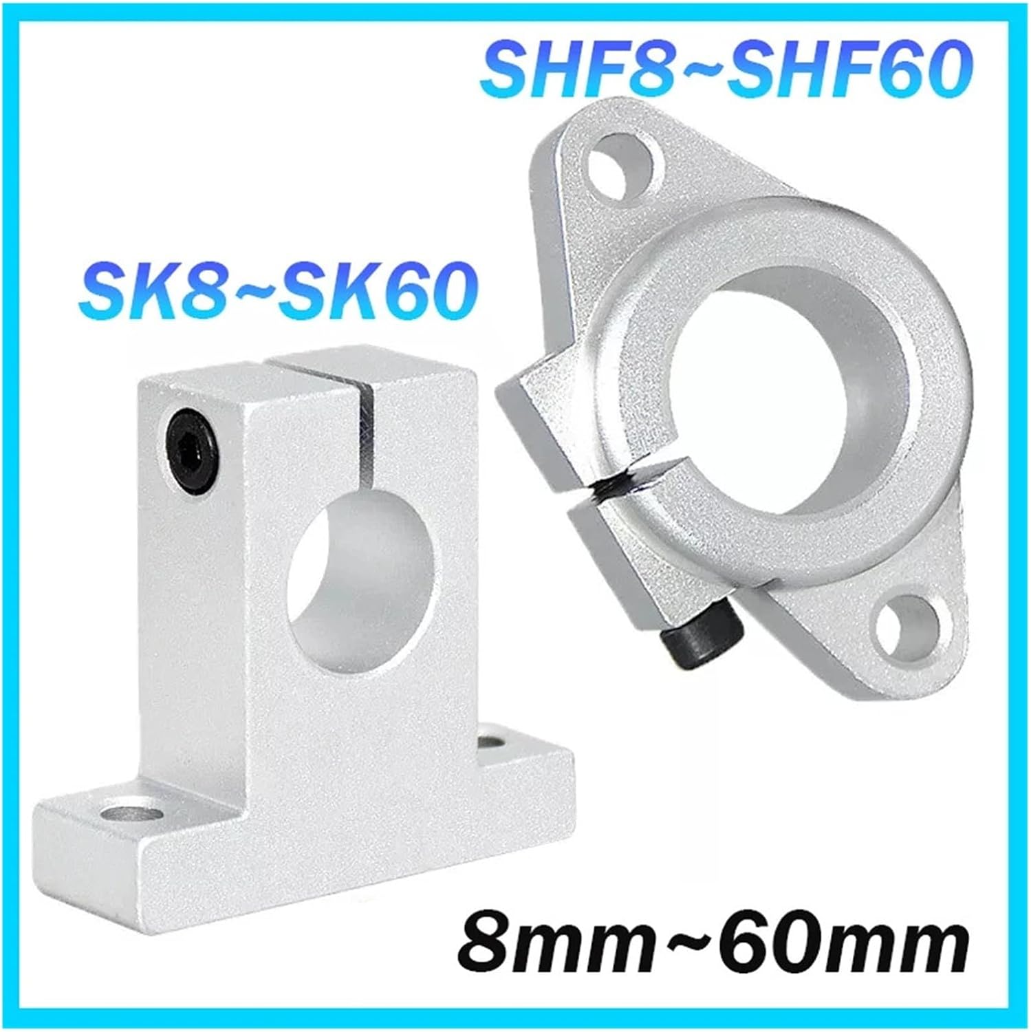 Linear Shaft Support Bracket Mount 8mm~60mm Bore Bar Bearing Support CNC 3D Printer Bracket(SK60 (60mm))