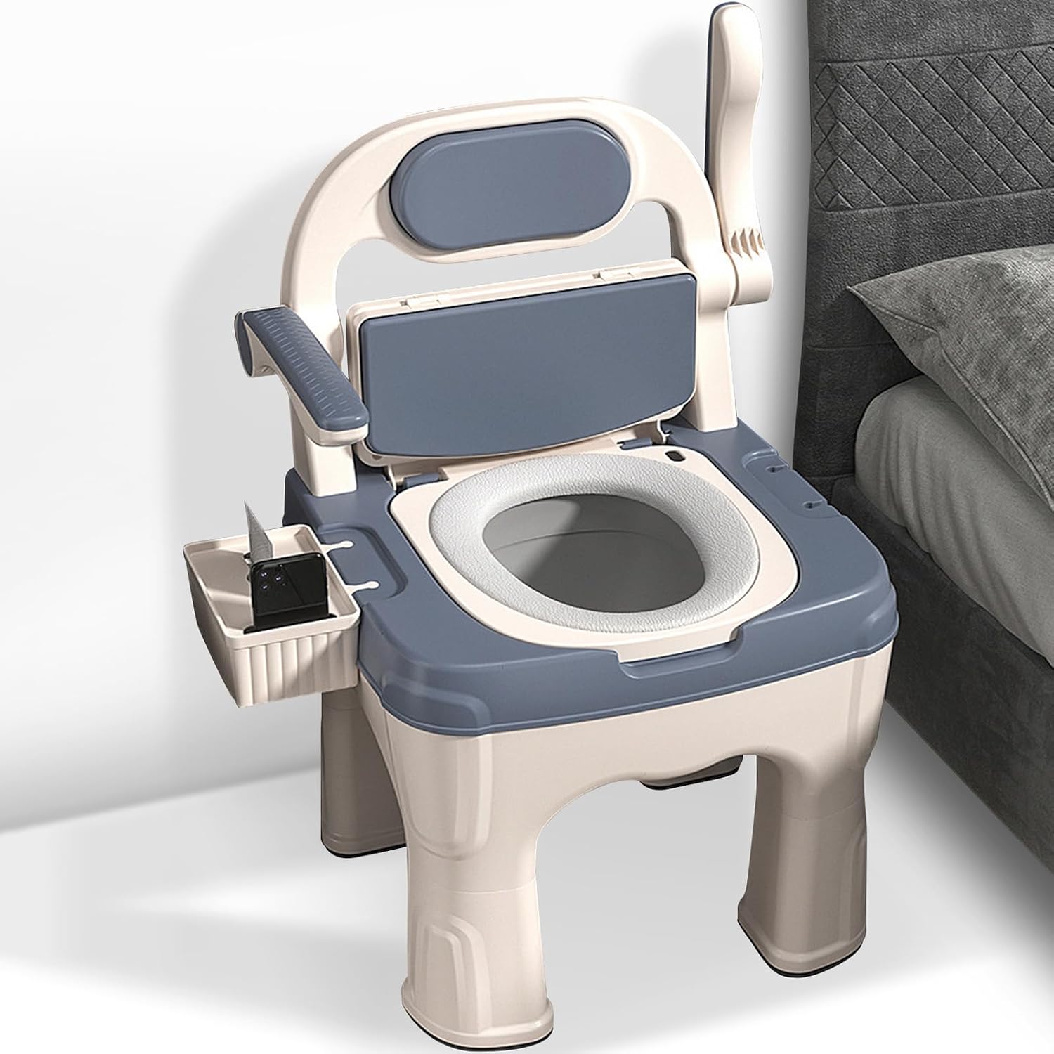 Adjustable Bedside Commode Chair for Seniors and Disabilities Ultra Wide Seat Up to 660 Lbs Capacity Height Adjustable Toilet Chair for Elderly and Disabled Blue Upgrade