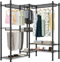 Garment Rack Heavy Duty Clothes Rack Adjustable Freestanding Metal Portable Wardrobe Closet Rack with Shelves for Hanging Clothes - 72' L x 14' W x 75' H, Black