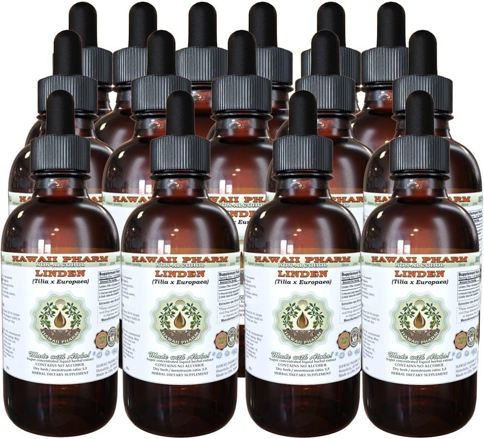 Hawaii Pharm Linden Alcohol-Free Liquid Extract, Professional Grade, Small Batch Linden (Tilia x Europaea) Dried Leaf and Flower Glycerite 15x4 oz