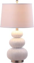 SAFAVIEH Lighting Collection Rita Modern Contemporary White Triple Gourd Studded 29-inch Bedroom Living Room Home Office Desk Nightstand Table Lamp Set of 2 (LED Bulbs Included)