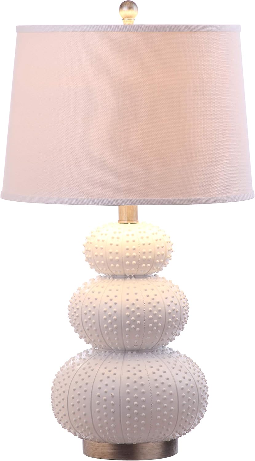 SAFAVIEH Lighting Collection Rita Modern Contemporary White Triple Gourd Studded 29-inch Bedroom Living Room Home Office Desk Nightstand Table Lamp Set of 2 (LED Bulbs Included)