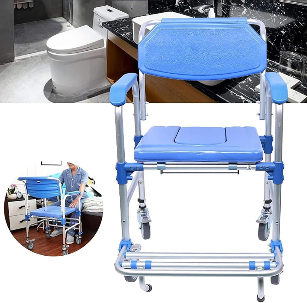 Bedside Commode,Toilet Seat with Handles Portable Aluminum Alloy Wheelchair Commode Toilet Seat Medical Transport Washable Rolling Chair with Casters