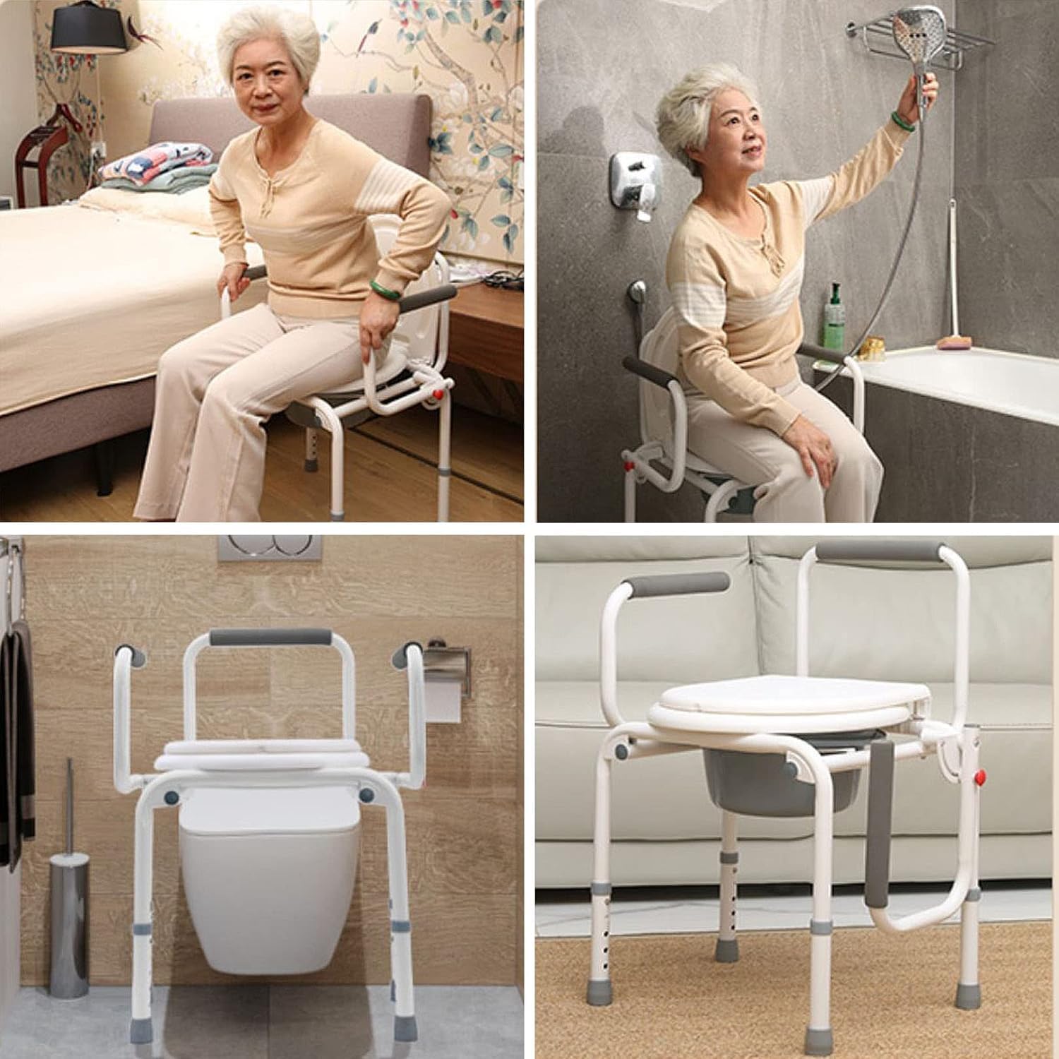 Padded Beside Commode Chair 3 in 1 Shower Seat for Toilet with Arms, Heavy Duty Adult Bathroom Commode Chair Aluminum Alloy Frame, PU Leather Padded (Color : #3)