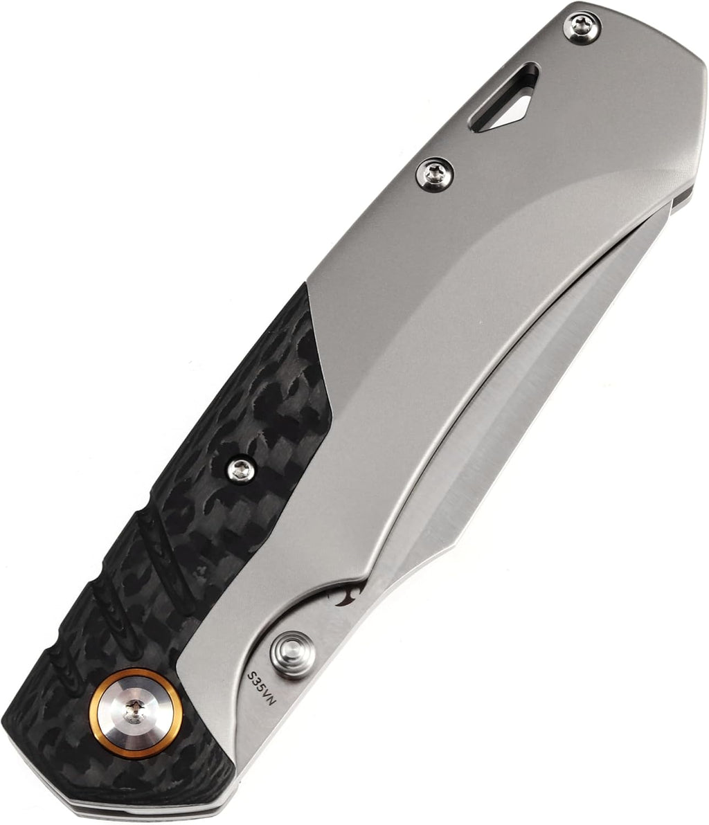 KANSEPT Weim Pocket Folding Knives for Men EDC Camping Folding Knife 3.28'' Satin CPM S35VN Material Pocket Folding Knife with Titanium + Twill Carbon Fibe Handle K1051A1